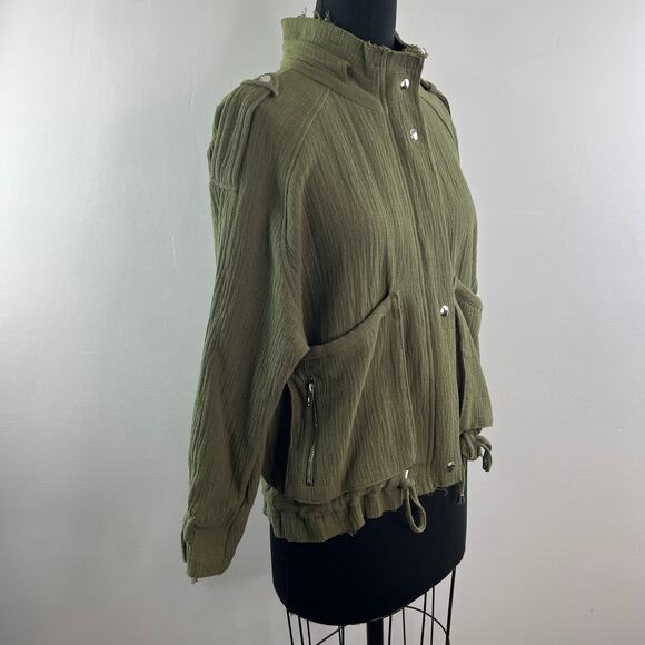 Blank NYC Olive Green Jacket Cotton Mock Neck Raw Edge Trim Zip Size XS X-Small - Picture 5 of 10